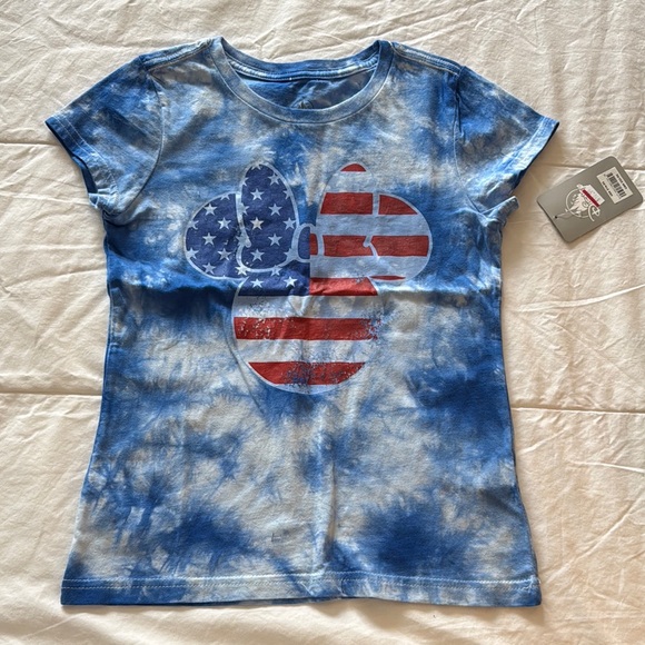Blue Tie-Dye Kids Shirt with American Flag Design - Picture 1 of 3